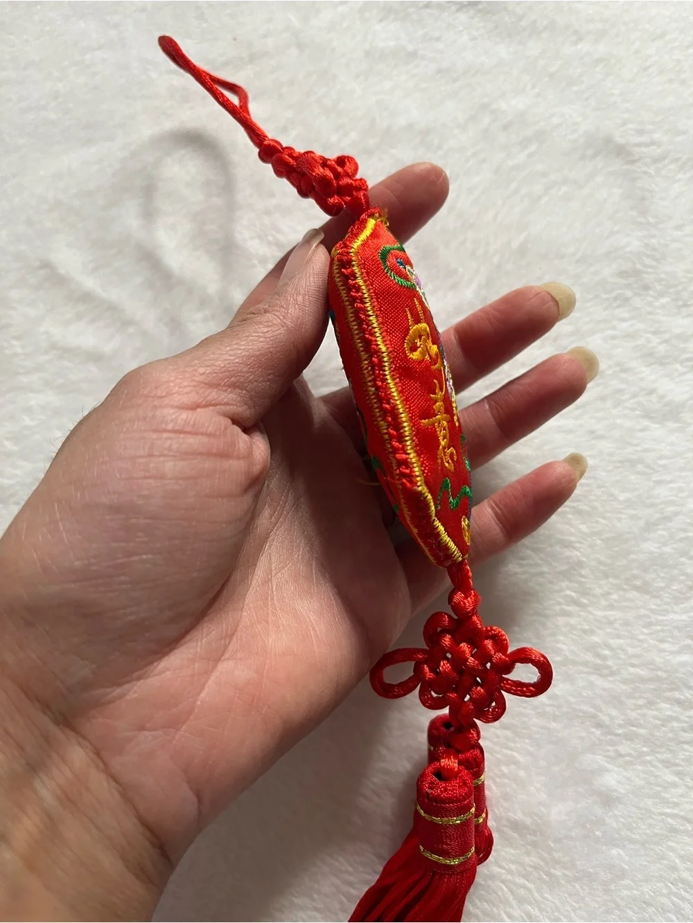 Chinese new year/ lucky red Red Embroidered Chinese Knot Tassel Hanging charm